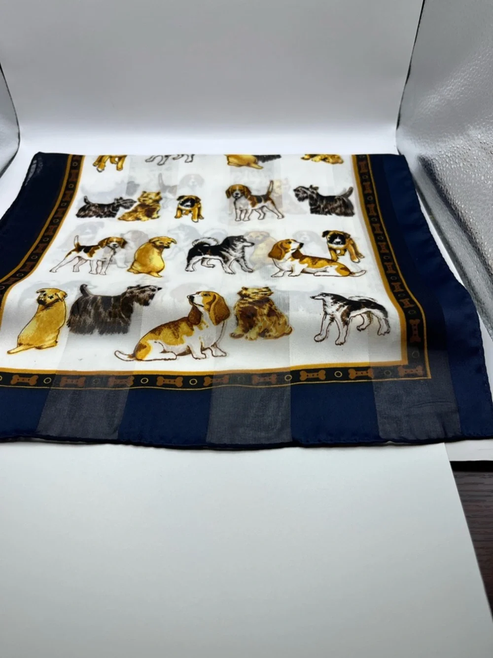 Dog Pattern Pet Scarf in Navy and White Vintage